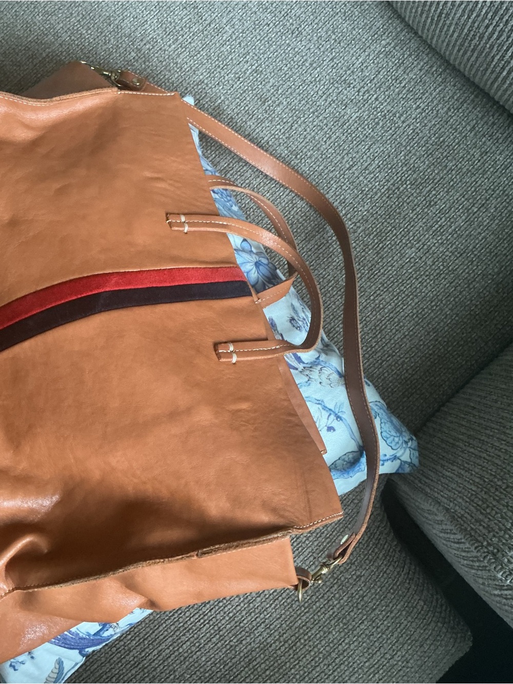 Clare V Tan Leather Tote with Red and Brown Stripe - Picture 8 of 12